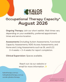 Our August capacity update is here 🌿
🌱 Ongoing therapy: We currently have a short waitlist. Wait times vary depending on your availability, preferred appointment times and service location.
📋 Assessments: Appointments are currently available within approximately 3–4 weeks, followed by around 3–4 weeks for report completion.
💬 Clinical supervision: Spaces are available for occupational therapists seeking practical, supportive and neuroaffirming supervision.
Visit our website to submit a referral or learn more ✨
#occupationaltherapy #ot #clinicalsupervision #ndis #autismassessment
