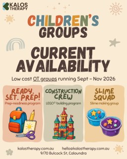 Our children’s groups are underway, and there are still a few places available! 🌟
🎒 Ready. Set. Prep! - We’ve finished our first group, and it went amazingly! We loved seeing the children explore new skills together, and we’re so excited to run it again. There are 2 spots left in the next group.
🧱 Construction Crew - Our LEGO® building group gives children a chance to practise working together, communicating and solving problems through shared builds. There are 2 spots left in the Wednesday group and 1 spot left in the Tuesday group running in Term 4.
🧪 Slime Squad - There’s still time for some school holiday slime making! Children can choose their own colours, textures and trinkets to make a creation to take home. There are 2 spots left in the Wednesday 30 September group.
You can find the full timetable and book or express your interest on our website.
#sunshinecoast #sunshinecoastot #occupationaltherapy #ot #childrensgroups
